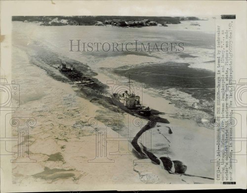 1957 press photo barge towed - press,