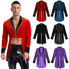 Mens Coat V Neck Jacket Swallow-Tailed Ringmaster Costume Soft Tailcoat Party