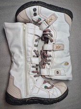 Original TMA Eyes - White Mid Calf Patchwork Boots - Fluffy Lined UK 4
