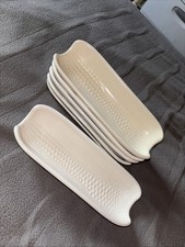 6 Pfaltzgraff Stoneware Corn On The Cob Holder Dishes - 5 White Heritage 1 Off W