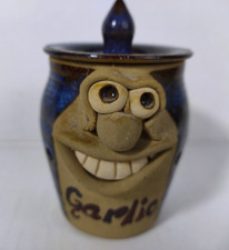 Ugly Pottery 3D Funny  Face Garlic  Pot Keeper  With Lid vintage