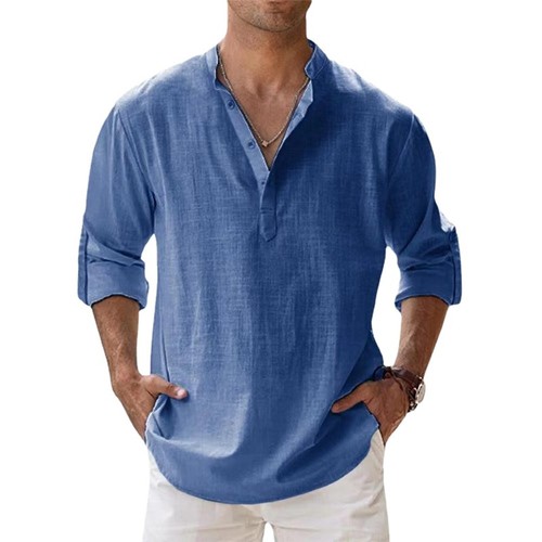 Men cotton linen henley - cotton,