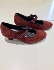 Hotter Mary Jane Shoes Size 6 EU39 Red Burgundy Suede Leather Bridgette Comfort