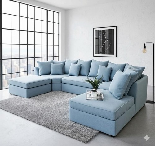 Blue fabric corner sofa with - corner,