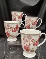 4 X Aynsley Elizabeth Rose Footed Bell Shape Mugs Bone China 300ml UNUSED CON