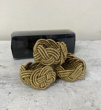 Set 4 Napkin Rings Gold Metallic Chunky Thread Knots Table Decor Christmas