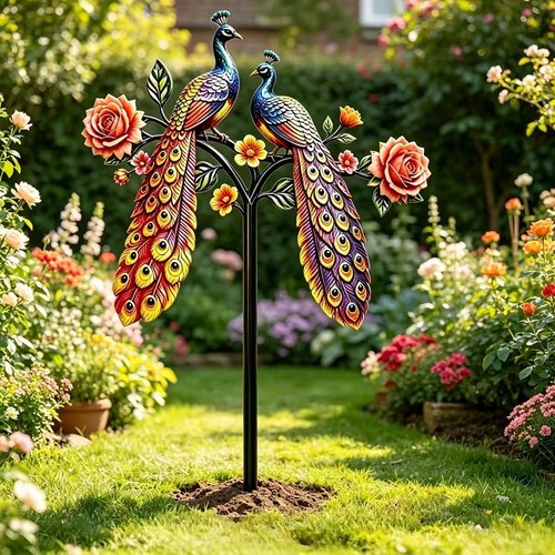 Peacock rose metal garden - peacock, &