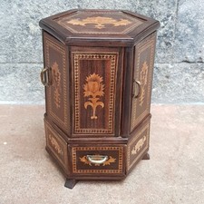 Ornate Marquetry Inlaid Wooden Table Cigarette Box Carousel Antique circa 1910
