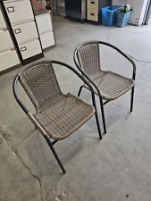 Metal Framed, Wicker Woven Effect, Brown Chairs x 2