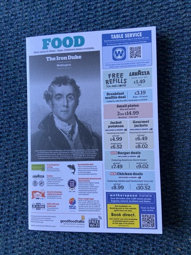 Wetherspoons food and bar - wetherspoons, menu