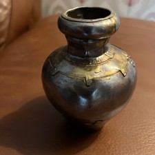 Small Handcrafted Metal Vase 11cm Tall Flower Vase Silver/Gold Colouring Finish