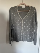 Johnstons Of Elgin Soft Silk & Cashmere Grey Button Hearts Cardigan Size Large