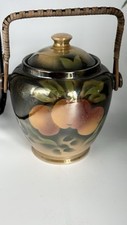 Vintage New Hall Pottery Lusterware Art Deco Peach Biscuit Barrel Wicker Handle