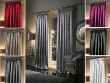 Extra Heavy Crushed Faux Velvet Soft Touch Pair of PENCIL PLEAT Lined Curtains