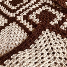 Vintage Brown Grey  handmade crochet blanket cot, pram,carseat,prop 29" by 38"