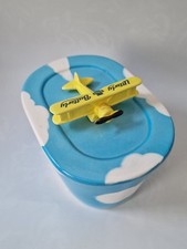 Utterly Butterly Butter Dish Airplane Retro Blue Cloud Ceramic Pot.