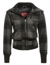 Womens Wool Jacket Ladies Coat Size 8 10 12 14 Black Grey Check New