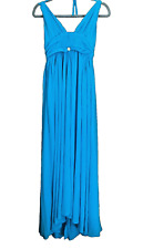 Ladies Size M Fit 10 12 Ocean Blue Grecian Floaty Lined 60" Maxi DRESS Halter