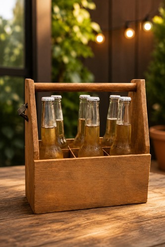 Wooden beer bottle caddy - wooden,