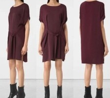 ALL SAINTS burgundy raspberry dark red KNOT SONNY dress Size 8 10 approx