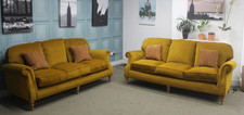 PARKER KNOLL PAIR OF WESTBURY GRAND 3 SEATER SOFAS IN PLUSH OCHRE FABRIC