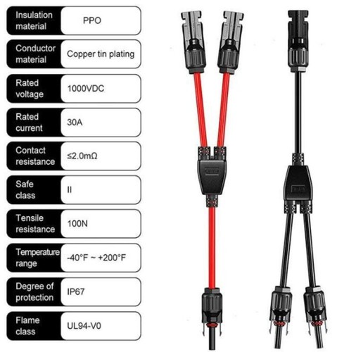 2pcs solar cable splitter 1 - cable, y-splitter