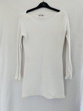 Anne Fontaine White Ribbed Knit Zip Sleeve Sweater, Jumper Size 40 UK 12 
