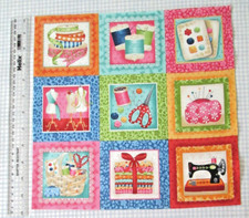 Fabric panel of 9 Sqs/Blocks Patchwork/Craft/ Card making  'Sewing'   Rare OOP