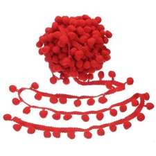 9 Yards Pom Pom Trim Ribbon, 1" Wide Red Ball Fringe Trim for DIY