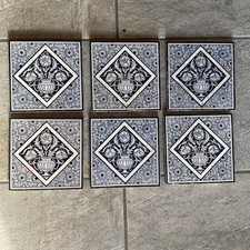 6 Vintage Ceramic Tiles Blue