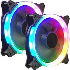 2 pcs PC Case Cooling Fan Ring Gaming RGB LED 120mm Silent 3 4-Pin Connector
