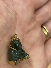 CARVED GREEN JADE BUDDHA GOLD