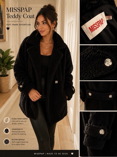 Misspap black teddy coat 8 - black, uk