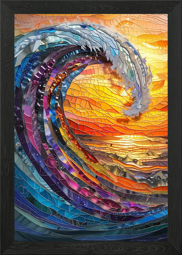 Stained glass hokusai wave - stained,