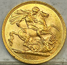 AUSTRALIA 1909 M GOLD MELBOURNE SOVEREIGN RARE Key Date Low Mint CHOICE UNC #01