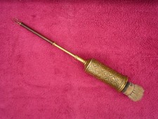 Vintage Long Handled Brass Fireside Retractable Brush.