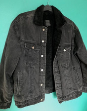 Mens Black Denim Trucker Jacket Mennace Fleece Lined Coat Gents UK Size Medium