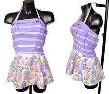 1950's swimsuit lilac floral skirted playsuit medium retro swim sun suit Canne