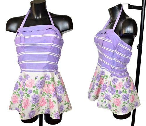 1950 swimsuit lilac floral - swimsuit,