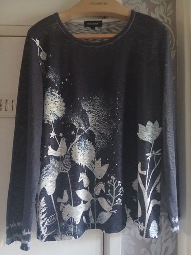 Ladies navy long sleeve print - ladies,