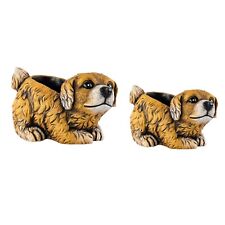 Cement Puppy Dog Planter Decorative Brown Pot Medium or Large Garden Ornament