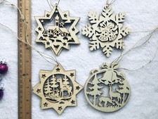 8 Pcs Wooden Christmas Ornament Country Style Tree Bell Deer Church Snow Pine