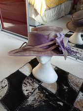 JACQUES VERT TAUPE WITH LIGHT PURPLE DETAIL FORMAL  WEDDING RACES  HAT