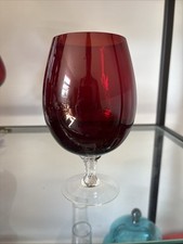 Large Ruby Red Stemmed Brandy Balloon Goblet Vintage Wine Glass retro 