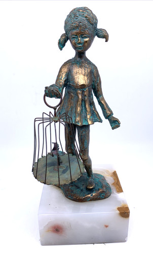 Bronze statue girl holding - bronze,
