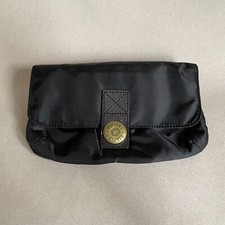 Kipling Wallet Purse Envelope Black Fabric Pouch Make Up Toiletry Bag Leather