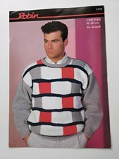 Robin 13711 Men Colour Block Sweater Chunky 36-46" Vintage Knitting Pattern