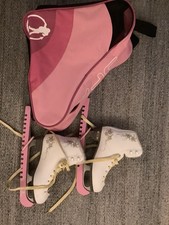 SFR Glitra Ice Figure Skates UK Size 2 White with Carry Bag and Blade Guards