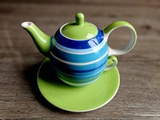 WHITTARD OF CHELSEA Hand Painted Tea For One Teapot Set. Green & Blue. VGC