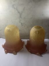 Vintage French Vianne   Amber & Pink Tinged  Glass Lamp Shades X 4